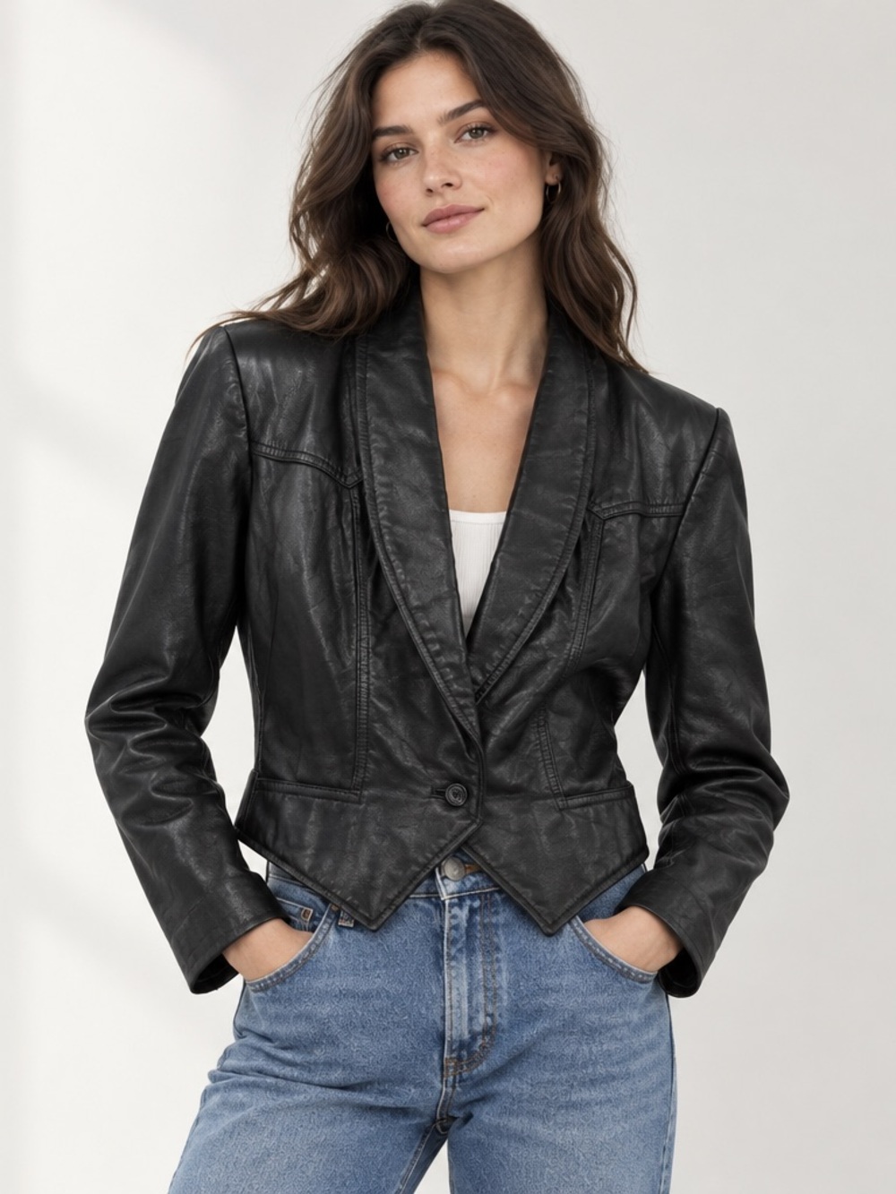 Vintage Wilsons Black Genuine Leather Cropped Jacket Women’s XS Size 6